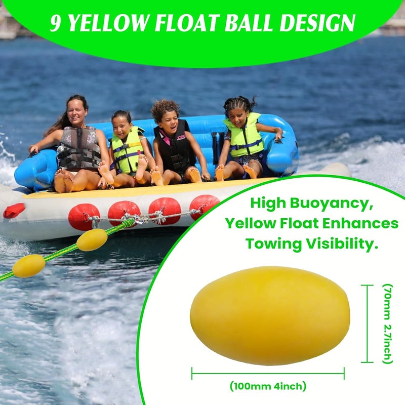 SETYPARY 60FT Floating Boat Tow Rope for Tubing, Fits 1-6 Person Towable Tubes, Heavy-Duty Boat Tube Rope with 9pcs Yellow Floats and Stainless Steel Hook for Watersports - Image 5